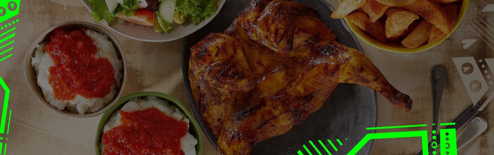 Flame-grilled peri-peri chicken with sides