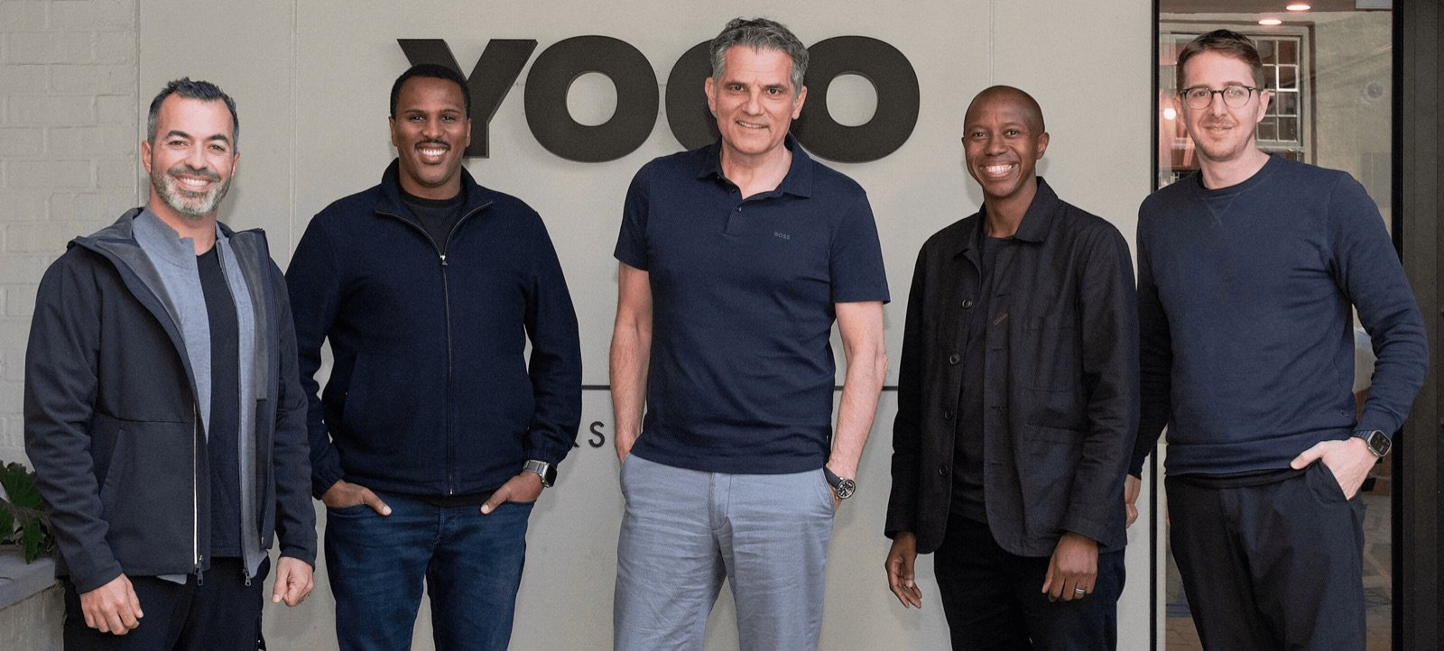 Yoco's founders with incoming chief executive Carsten Höltkemeyer